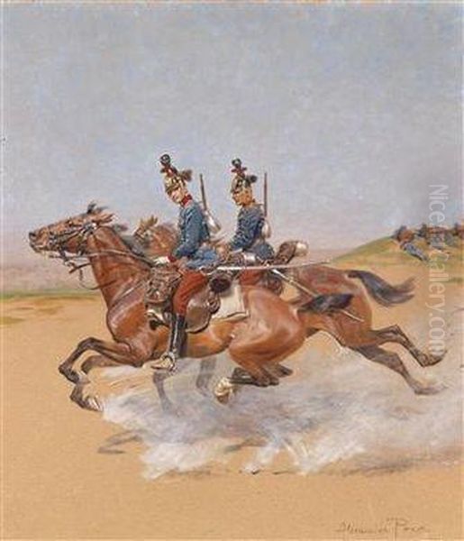 Galloping Over The Battle Field Oil Painting by Alexander Pock