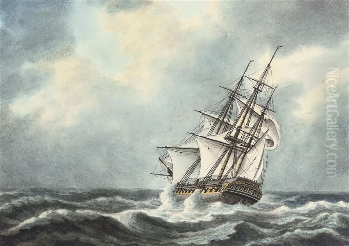 Four Studies Of Royal Naval Frigates At Sea (one Illustrated) Oil Painting by William Innes Pocock