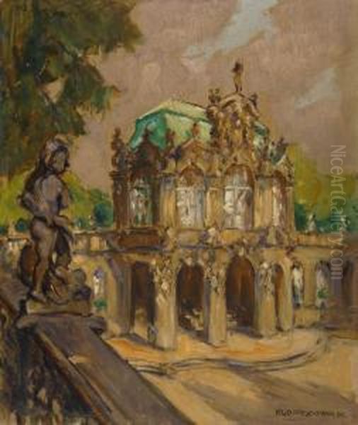 Dresdner Zwinger- Blick Auf Den Wallpavillon. Um 1915 Oil Painting by Rudolf Poeschmann
