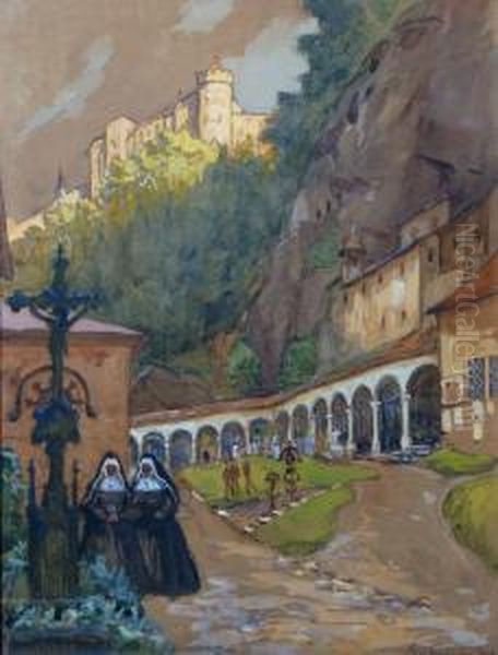 Klosterfriedhof In Salzburg. Um 1920 Oil Painting by Rudolf Poeschmann