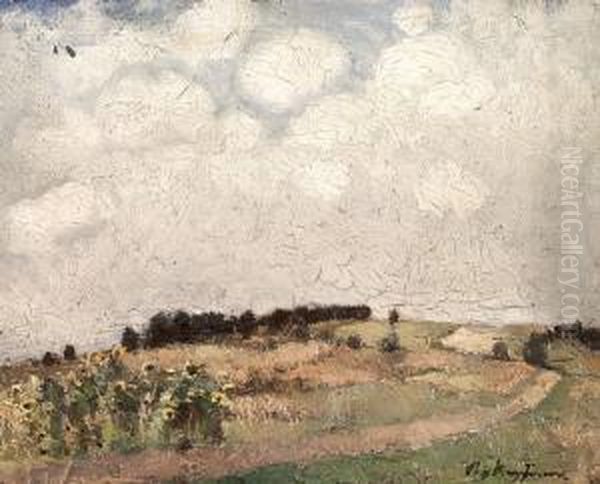 Napraforgos Domboldal Oil Painting by Ferencz Pogany