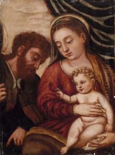 Madonna Col Bambino E San Rocco Oil Painting by Polidoro Lanzani (see Polidoro Da Lanciano)