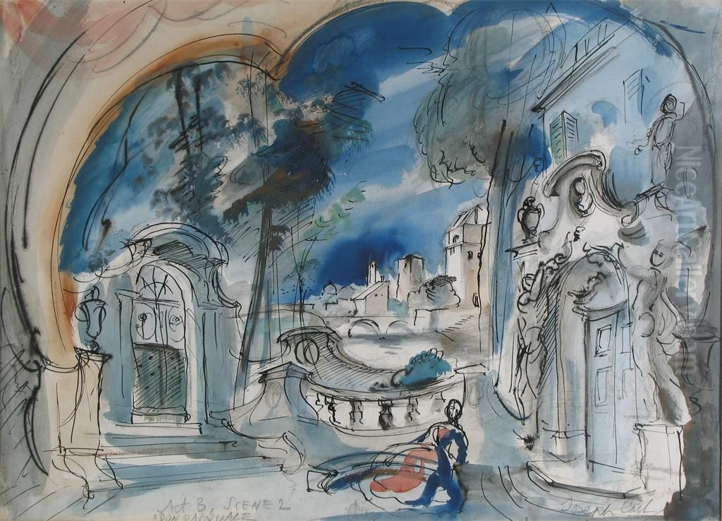 Stage Set For Don Pasquale, Act 3 Scene 2 Oil Painting by Carl Josef Pollak