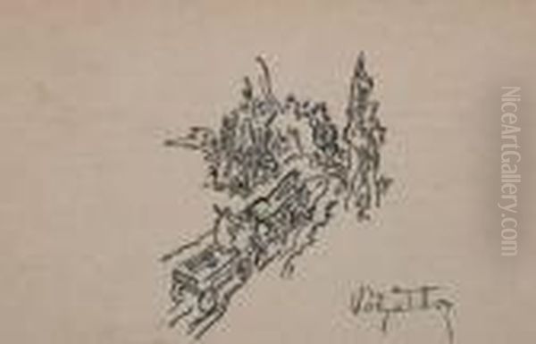 Lovaskocsi Az Uton Oil Painting by Tibor Polya