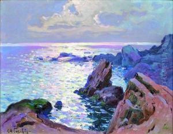 Cote Rocheuse A La Tombee Du Jour. Oil Painting by Antoine Ponchin