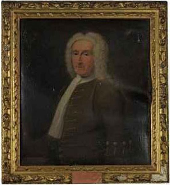 Portrait Of A Gentleman, Half-length, In A Brown Coat And Whitestock Oil Painting by Arthur Pond