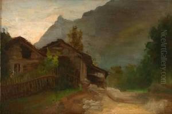 House In Country Mountain Landscape S Initials L/l: E.k. Pond Oil Painting by Elizabeth Keith Pond