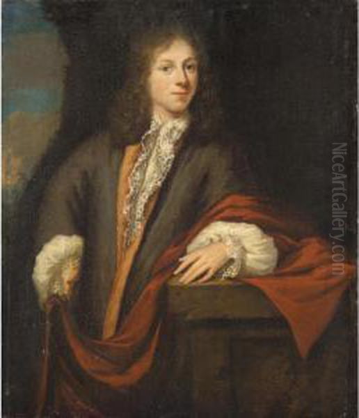 Portrait Of A Gentleman, Three-quarter Length, Leaning On A Ledge Oil Painting by Juriaen Pool