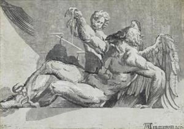 Saturn (bartsch 27) Oil Painting by (Giovanni Antonio de' Sacchis) Pordenone