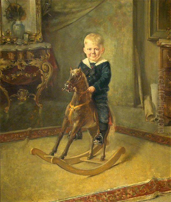 Interieur Mit Jungen Auf Schaukelpferd Reitend Oil Painting by Rudolf Possin