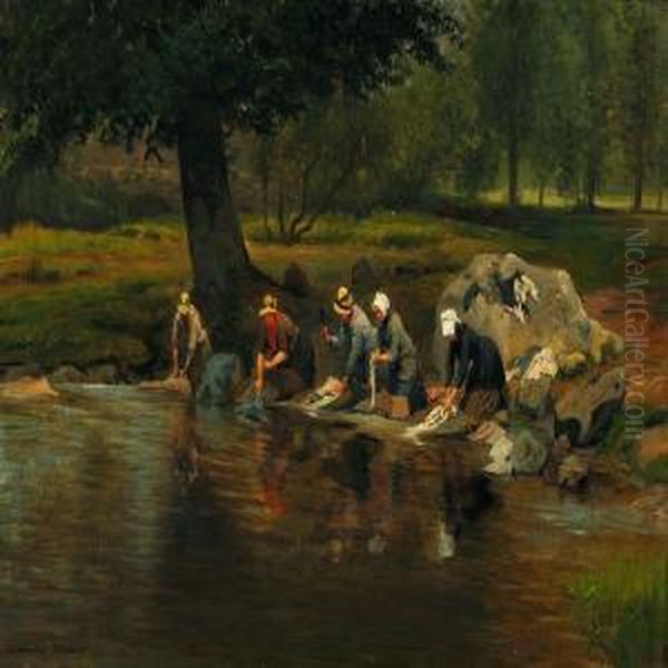 La Riviere De La Farge A Vallieres (creuse) Oil Painting by Adolphe Martial Potemont