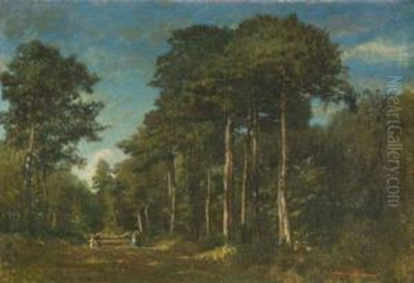 Elegantes Dans Une Allee De Sous-bois Oil Painting by Adolphe Martial Potemont