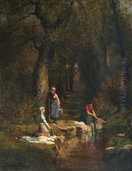 Lavandaie Al Ruscello Nel Bosco Oil Painting by Adolphe Martial Potemont