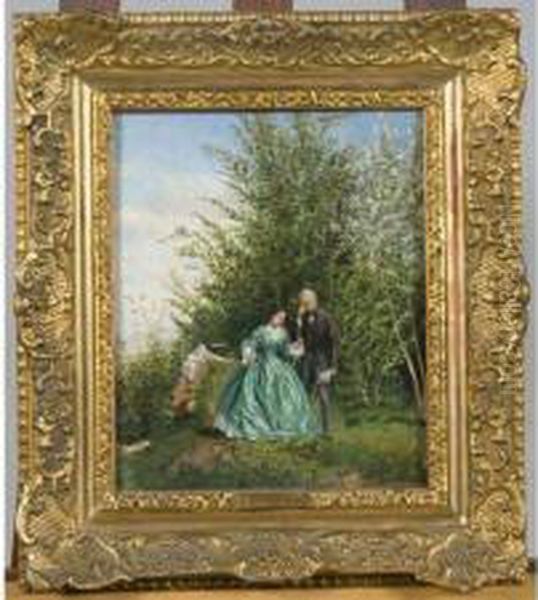 Couple Dans Le Parc Huile Sur Panneau Signee En Bas A Droite 28 Oil Painting by Adolphe Martial Potemont