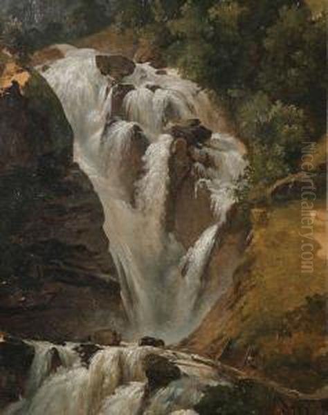 Waterval In Rotsachtig Landschap Oil Painting by Martinus Pouwelsen