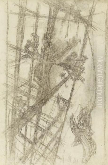 Construction Workers - A Study Oil Painting by Cyril E. Power