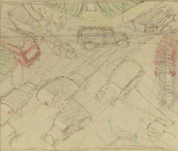 Study Of Traffic, Piccadilly Circus Oil Painting by Cyril E. Power