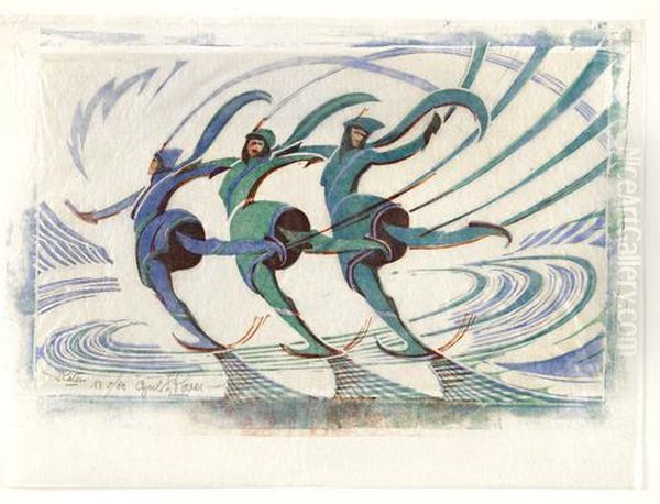 Skaters (coppel Cep 29) Oil Painting by Cyril E. Power