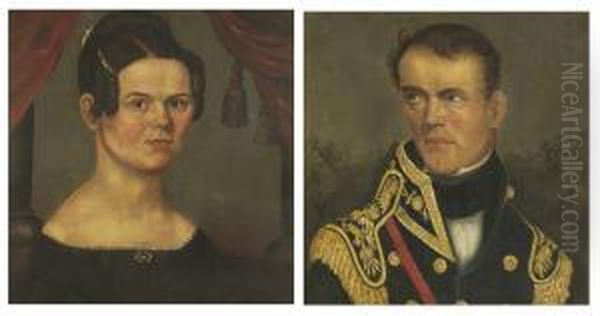 Pair Of Wedding Portraits Of Colonel Butterfield And His Wife Octavia. Oil Painting by Asahel Lynde Powers