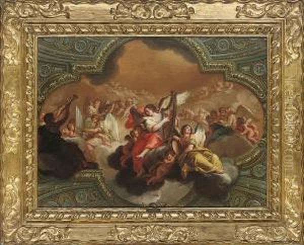 A Choir Of Angels: A Modello For A Ceiling Decoration Oil Painting by Stefano Pozzi