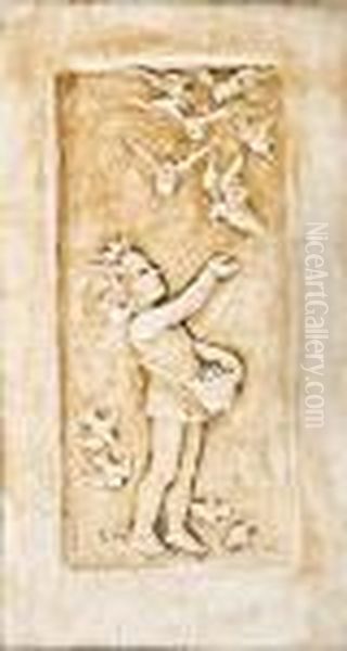 Young Boy Feeding Birds Oil Painting by Sophia Rosamund Praeger