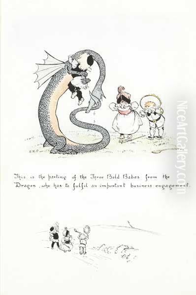 This Is The Parting Of The Three Bold Babesfrom The Dragon, Who Has To Fulfil An Important Businessengagement Oil Painting by Sophia Rosamund Praeger