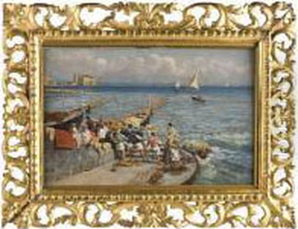 Pescatori A Mergellina Oil Painting by Ada Pratella