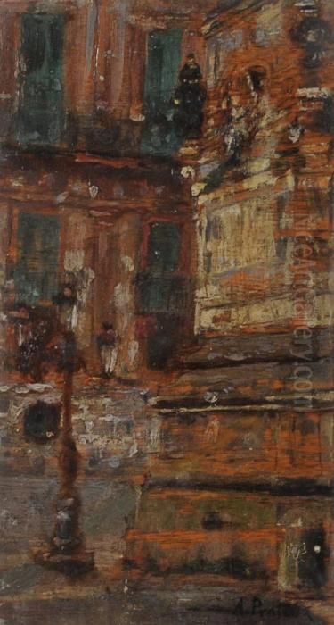 Napoli, L'obelisco A Piazza Del Gesu Oil Painting by Attilio Pratella