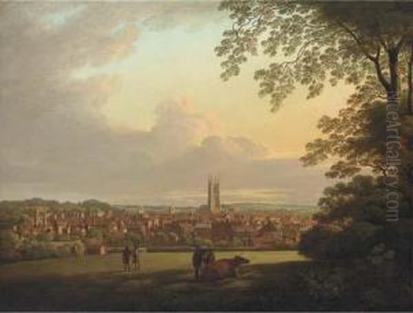 A Extensive View Of Derby, With Figures And Cattle In Theforeground Oil Painting by Henry Lark Pratt
