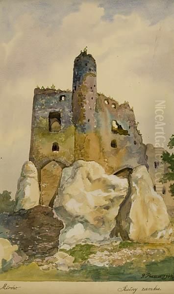 Ruiny Zamku W Mirowie Oil Painting by Ryszard Prauss