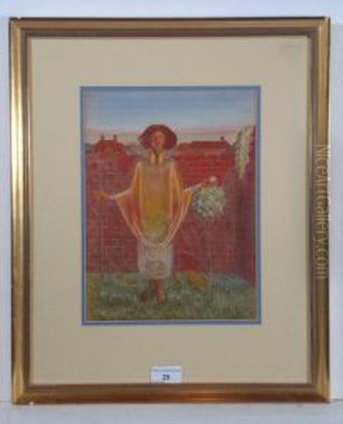 Figure In A Walled Garden Oil Painting by School Pre-Raphaelite