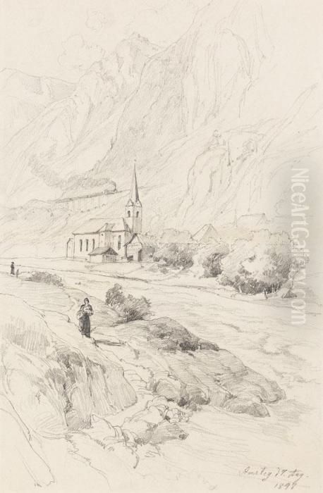 Blick Auf Amsteg Im Schweizer Kanton Uri Oil Painting by Friedrich I Preller