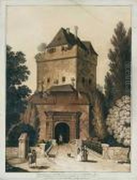 Prospect Des St. Gallen Thors ... Zufrankfurt Oil Painting by Johann E. Gottlieb Prestel