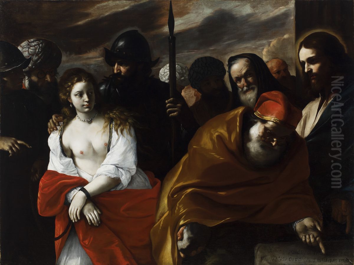 Christ And The Woman Taken In Adultery Oil Painting by Mattia Preti