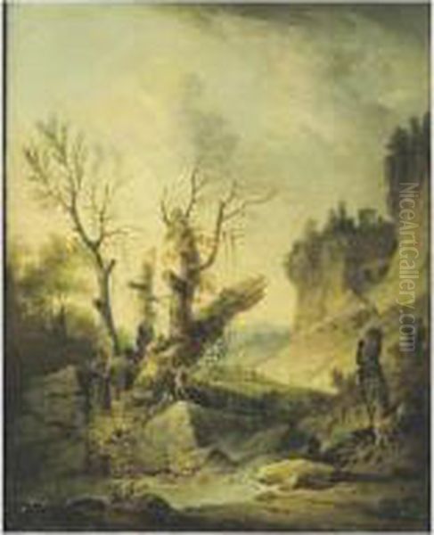 Paysage Anime Avec Torrent Oil Painting by Jean Prudhomme Preudhomme