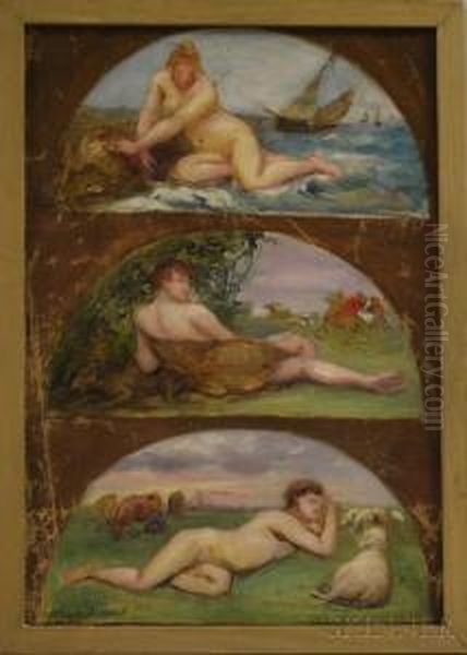 Study For Three Lunette Designs With Allegorical Nudes In Landscapes Oil Painting by Maria Prevot