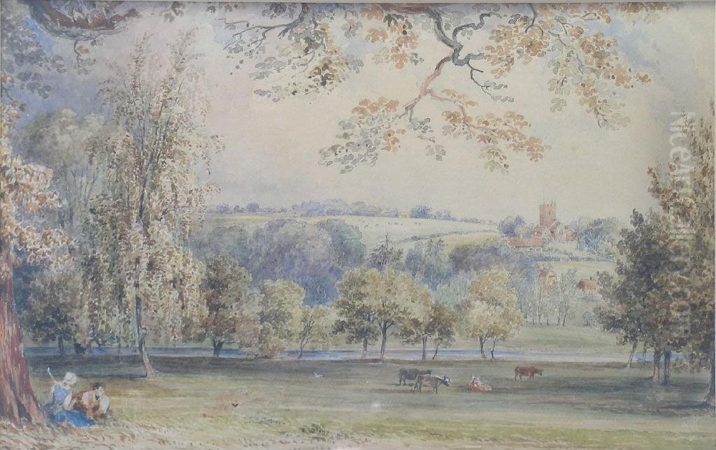 View Of Tichborne Church, Hampshire Taken From The Grounds Oftichborne Park Oil Painting by George Frederick Prosser