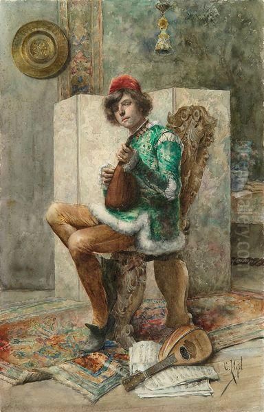 Le Troubadour Oil Painting by Clement Pujol de Gustavino