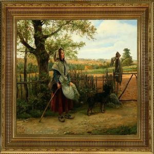 A Female Wanderer With Her Dog Oil Painting by Clement Pujol de Gustavino