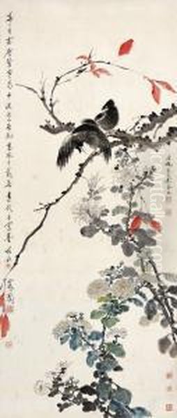 Flower And Bird Oil Painting by Wu Qinmu