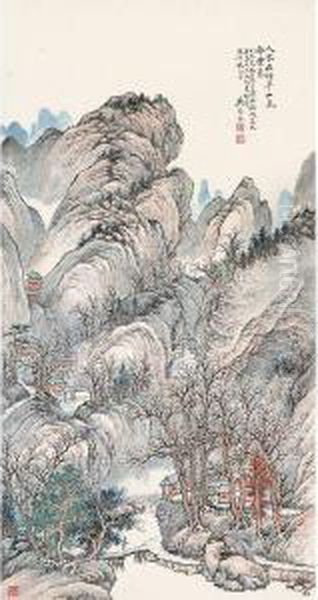 Temple In The Forest Oil Painting by Wu Qinmu