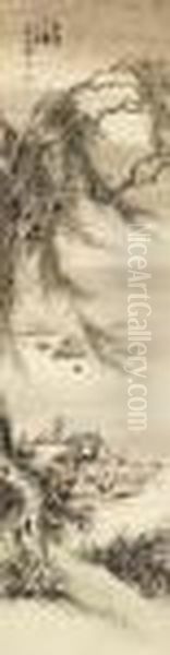 Fishing Oil Painting by Gao Qipei