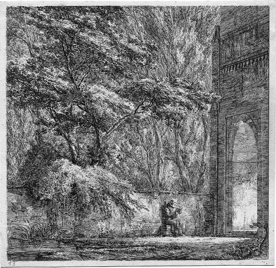 Vorgotische Kloster, Davor Ein Lesender Monnch Oil Painting by Domenico II Quaglio