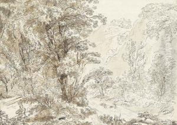 Zugeschrieben - Waldlandschaft Mit Bachlauf Oil Painting by Domenico II Quaglio