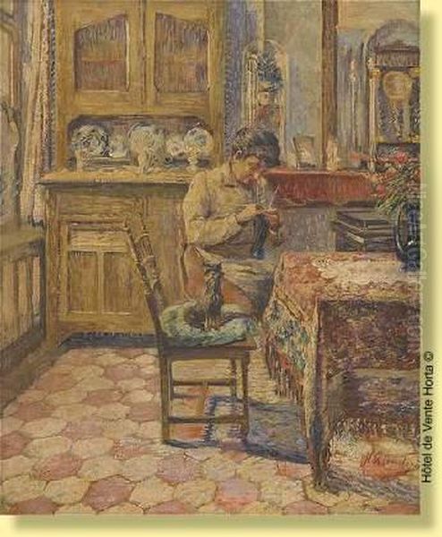 La Tricoteuse Et Sa Compagne Oil Painting by Henry Quantin