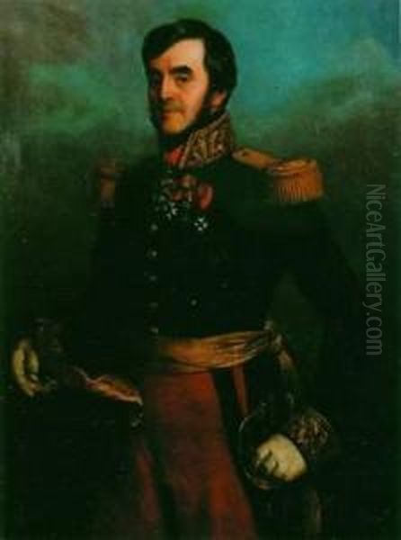 < General De Brigade Sous Louis Philippe, De Â¾ En Grand Uniforme, Portant Ses Decorations >. Oil Painting by Eugene Quesnet