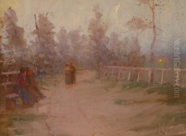 Figures On A Path At Twilight Oil Painting by James Peter Quinn