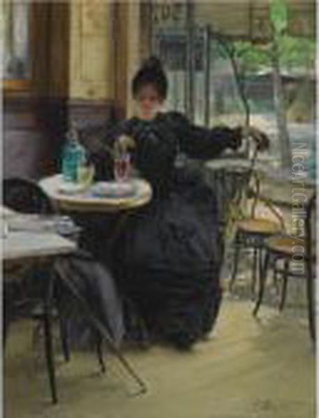 Au Cafe Oil Painting by Paul Francois Quinsac