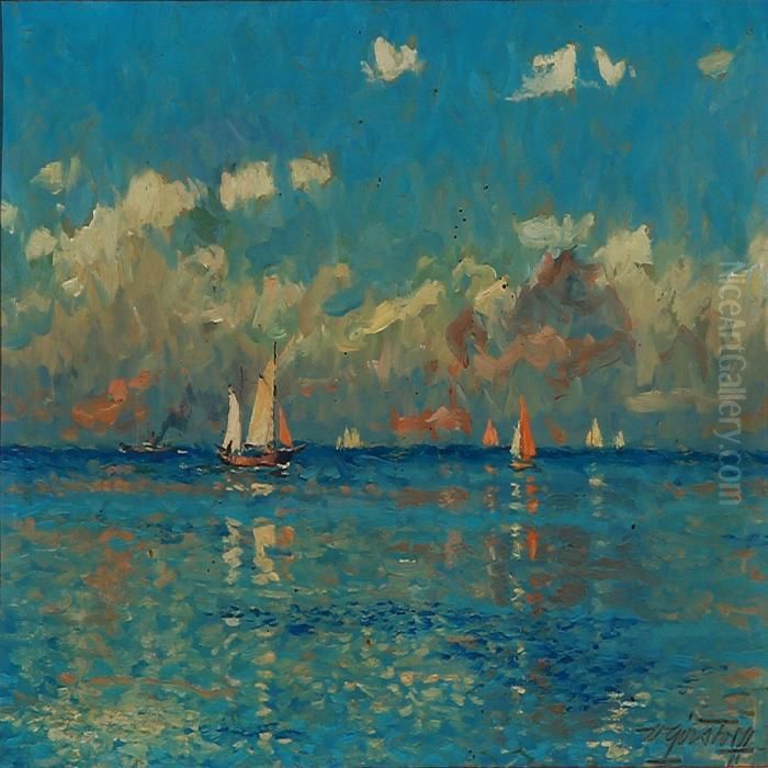 Summer Seascape With Sailing Boats Oil Painting by Victor H.W. Qvistorff