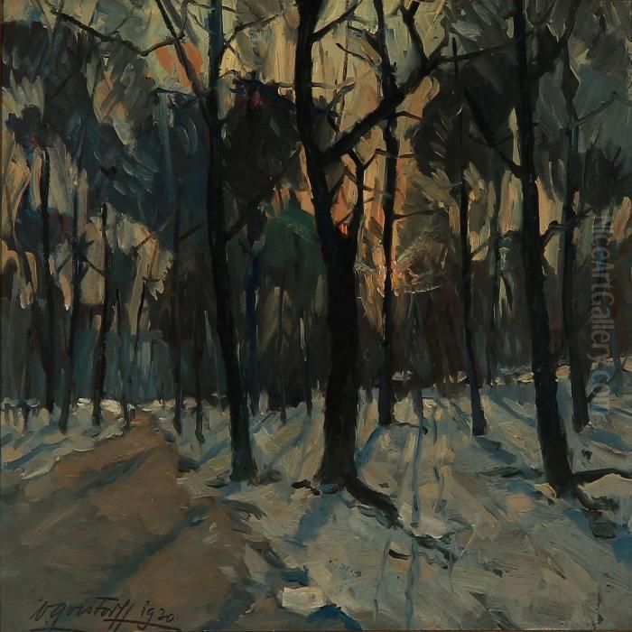 A Forest At Winter Oil Painting by Victor H.W. Qvistorff